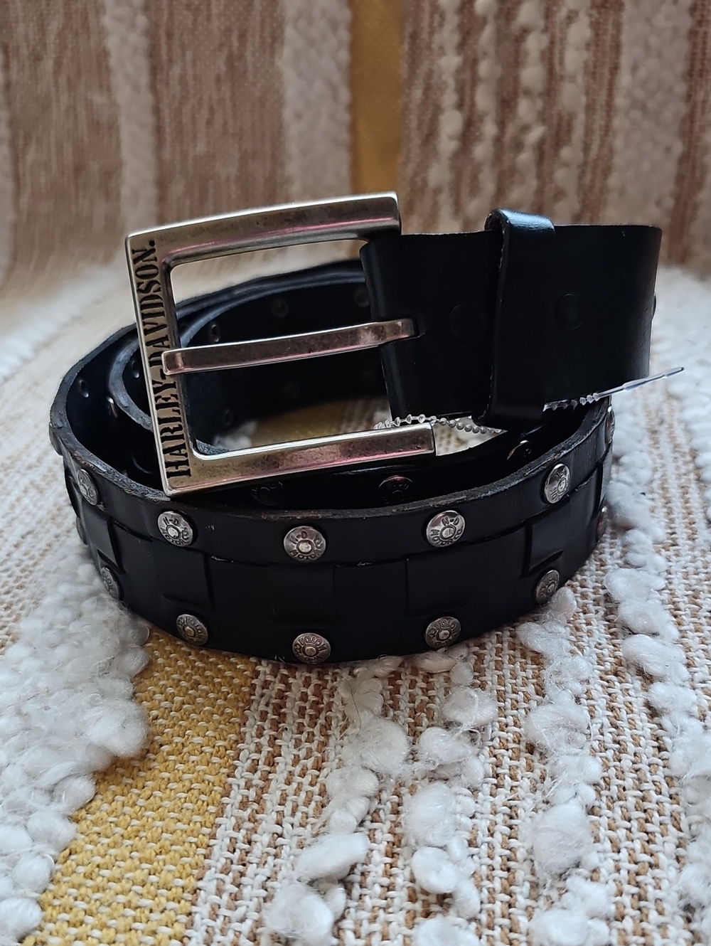 Harley-Davidson "The Clutch" Black Leather Stud Belt with Silver Buckle